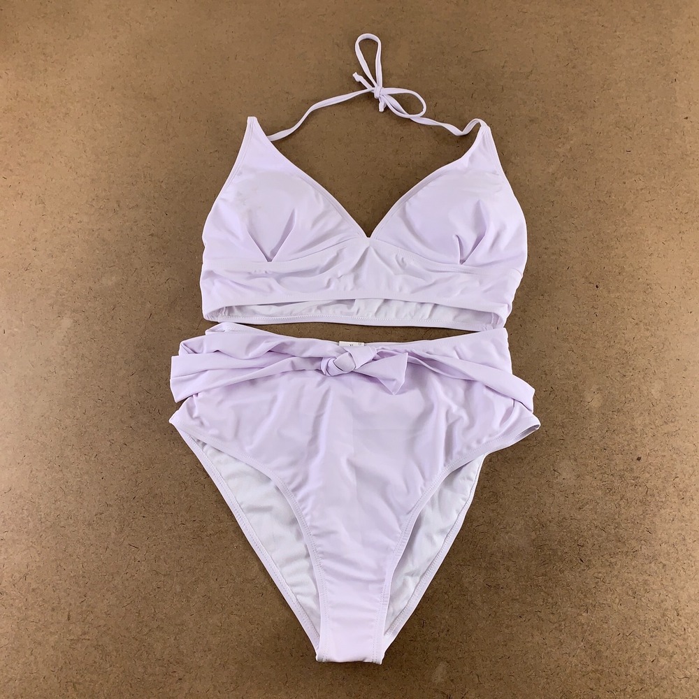 Sovoyontee Women's XL White 2 Piece High Waisted Tummy Control Bikini New *Flaw